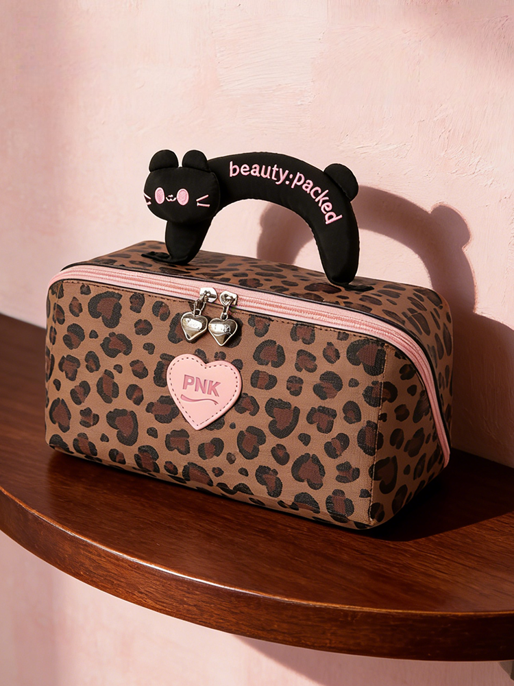 Leopard Print Makeup Bag - Pink
