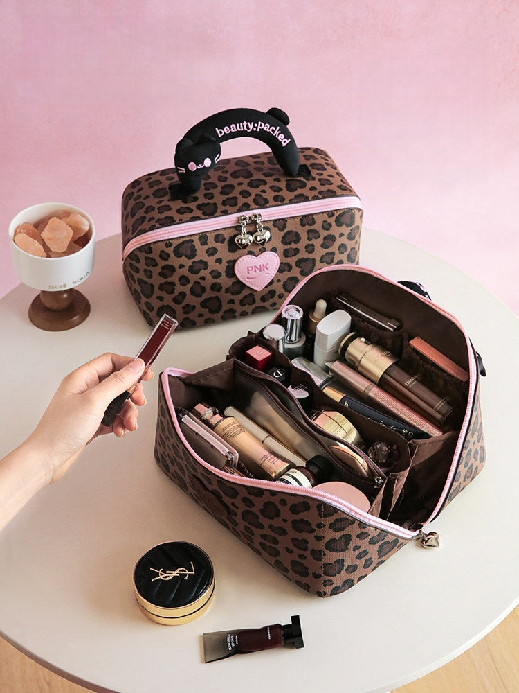 Leopard Print Makeup Bag - Brown