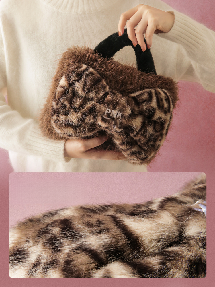 Leopard Bow Hot Water Bottle - Brown