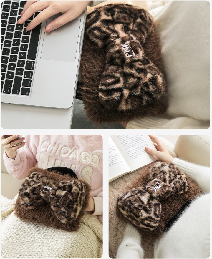 Leopard Bow Hot Water Bottle - Gray