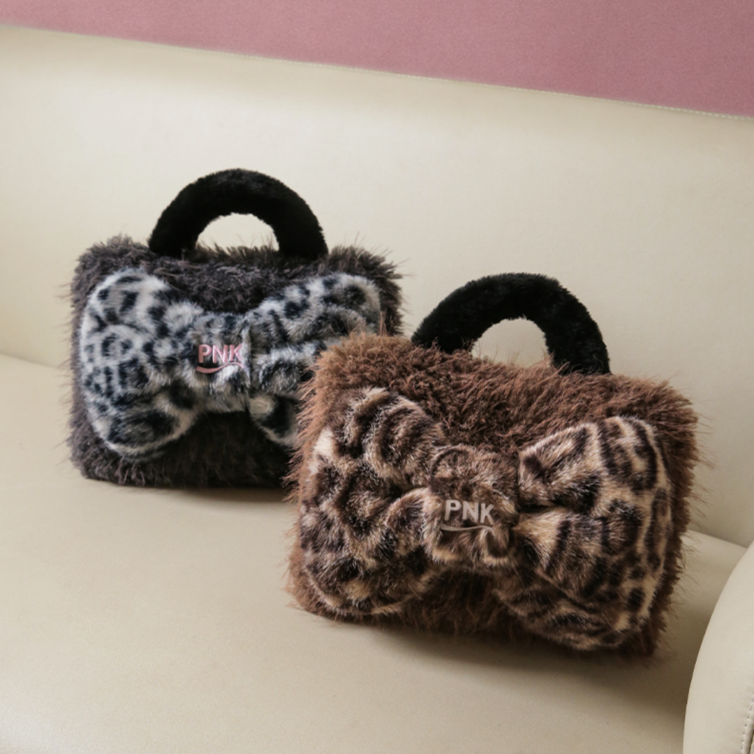 Leopard Bow Hot Water Bottle - Brown