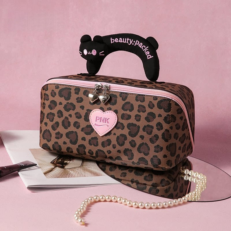 Leopard Print Makeup Bag - Brown