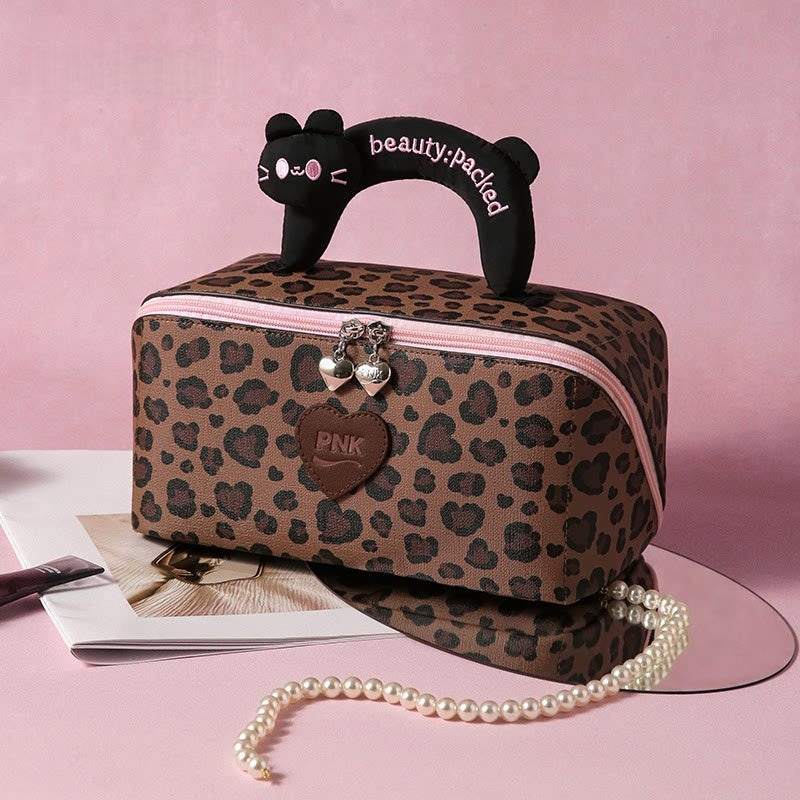 Leopard Print Makeup Bag - Brown