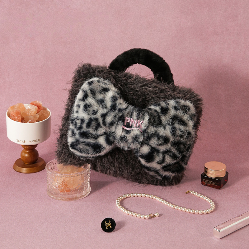Leopard Bow Hot Water Bottle - Pink